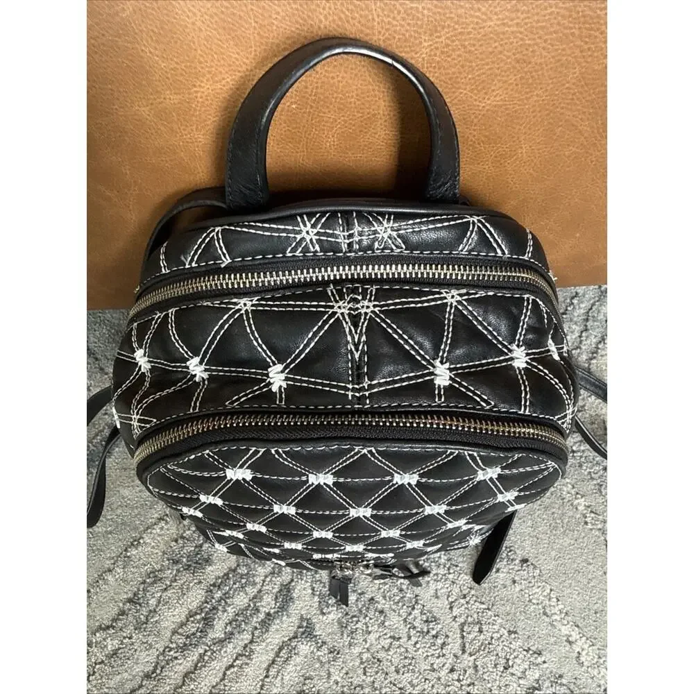 Michael Kors Rhea Quilted Leather Medium Backpack Black And White